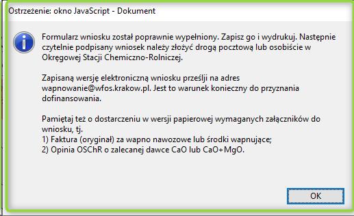 Jeżeli wniosek jest poprawnie wypełniony,po weryfikacji zostanie wyświetlony stosowny komunikat: