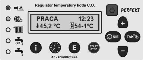 I. Obsługa regulatora. Rys. 1 Widok panelu sterowania. Regulator załączamy do sieci włącznikiem znajdującym się na głównej obudowie regulatora.