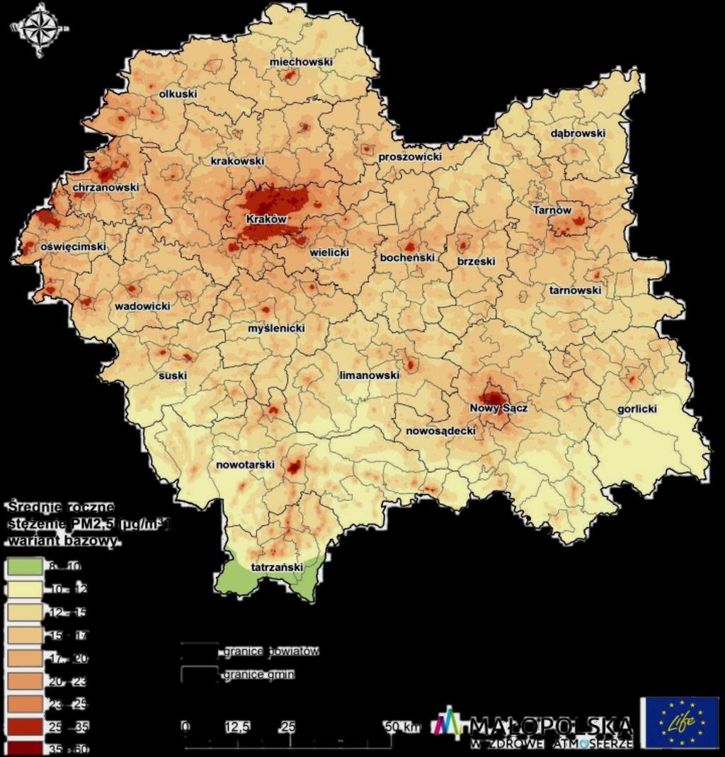 Jakość powietrza TRZEBINIA: 2011: 32 2018: 24μg/m³ KRAKÓW: Dynamika wartości średniorocznego stężenia PM 2,5 2011: 55 2018: 39 μg/m³ TARNÓW: