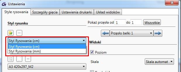 Ponieważ domyślny szablon "Styl rysunku" używał centymetrów dla wymiarów geometrycznych, konieczna była edycja pliku szablonu za pomocą oprogramowania CAD, aby ustawić