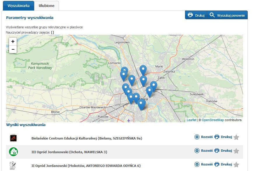 Po wybraniu parametrów wyświetlane są oferty spełniające wszystkie wybrane kryteria wyszukiwania.