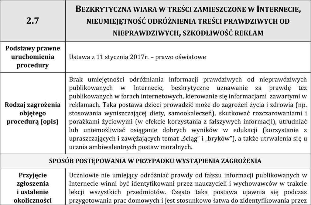 nieumiejętność odróżnienia treści