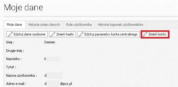 3. Będzie tam także dostępny przycisk Zmień konto.