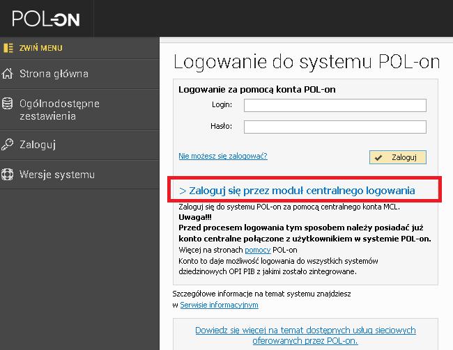 6. Po otwarciu strony z przesłanego linku, logujemy się korzystając z danych do już posiadanego konta systemu MCL. 7.