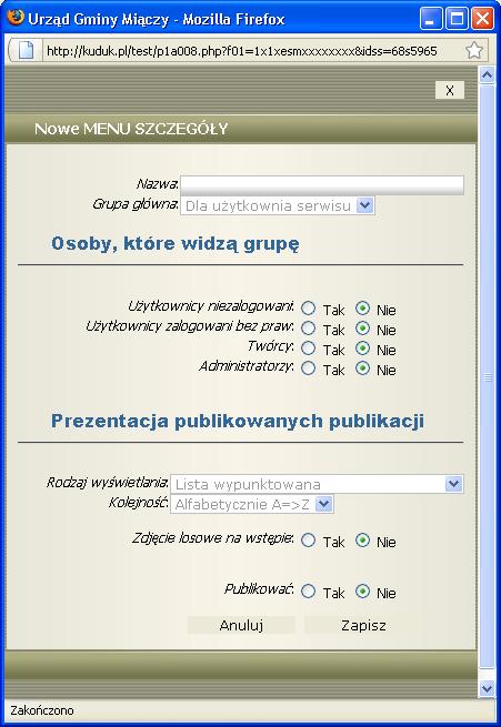 - Sort. - sposób sortowania publikacji w dziale.