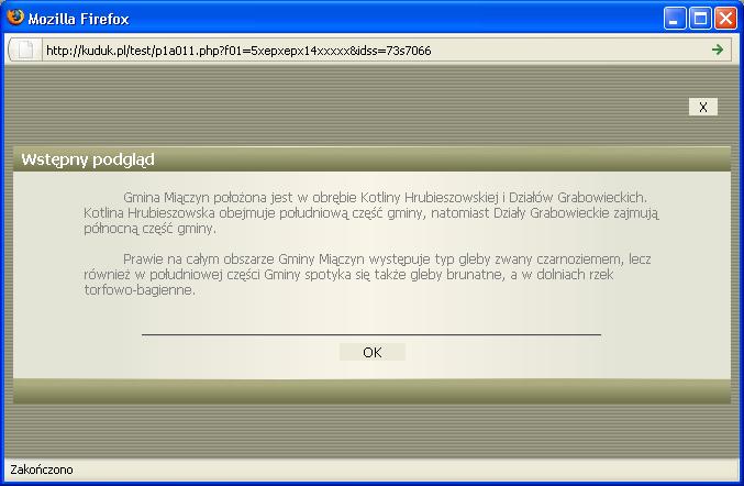 W przycisk Podgląd przy polem Wstęp, Tekst publikacji służ do wywołania wstępnego podglądu wprowadzanych treści w wersji HTML.