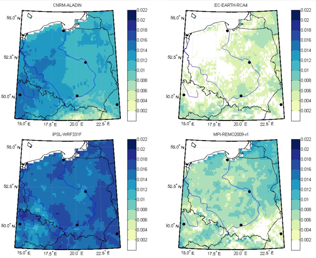 Tendencje zmian SPI12 Duże zróżnicowanie wyników pomiędzy modelami