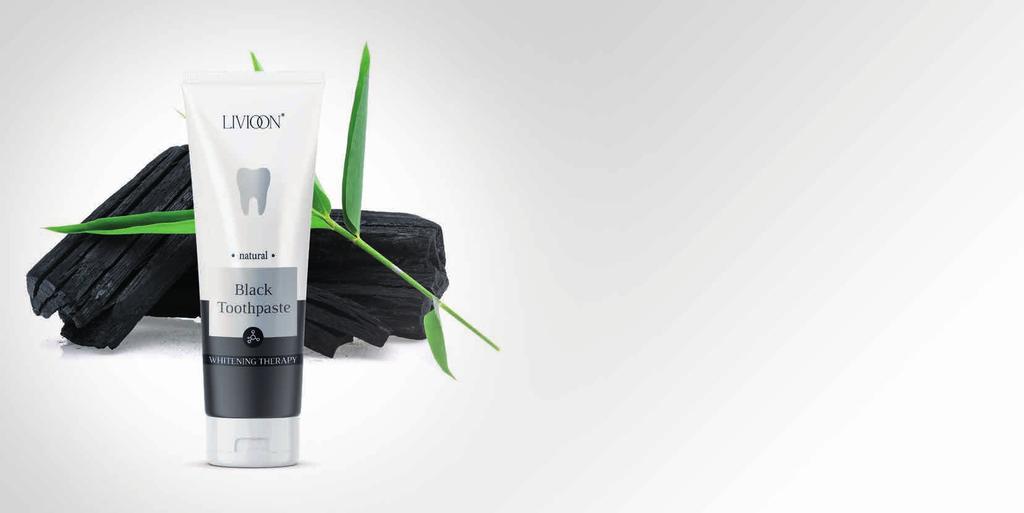 58 LIVIOON / KOSMETYKI PIELĘGNACYJNE DLA NIEJ I DLA NIEGO BLACK TOOTHPASTE 59 Naturalna pasta do zębów z węglem aktywnym, ksylitolem, olejem kokosowym oraz ekstraktem z imbiru.