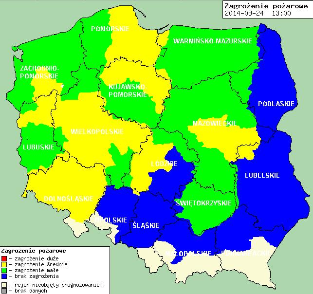 Zagrożenie pożarowe lasów Ostrzeżenia meteorologiczne BRAK.