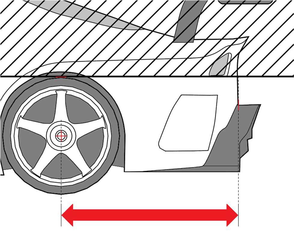 Splitter ahead of bumper wysunięcie splitera od zderzaka W oknie wybierz wartość odległości najbardziej wysuniętego punktu splitera od zderzaka w mm z tolerancją ± 10 mm ( min 0, max 2000 mm ) Pomiar