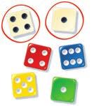 1.) Aktywny gracz sumuje oczka z dwóch białych kostek, a następnie informuje o otrzymanym wyniku innych graczy. Każdy z graczy może (ale nie musi!) skreślić tę liczbę w rzędzie dowolnego koloru.