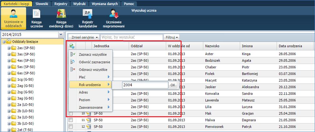 36 Materiały dla uczestnika instruktażu 3. Kliknij przycisk OK. 4. Uczniowie urodzeni w danym roku zostaną wyróżnieni.