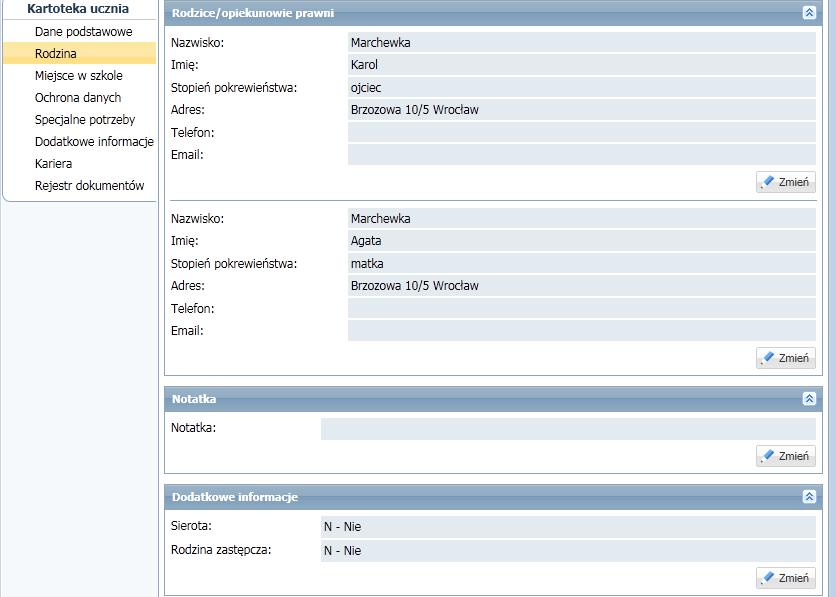 38 Materiały dla uczestnika instruktażu 3. Uzupełnij formularz. Adres e-mail rodzica umożliwia zalogowanie się rodzica do systemu (do modułu Uczeń).