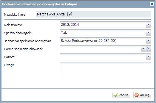 Na karcie Miejsce w szkole w sekcji Obowiązek (KED) kliknij przycisk Dodaj. 2.