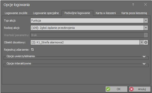 Skonfiguruj system kontroli dostępu zgodnie z notą aplikacyjną AN006. W drzewku nawigacyjnym programu VISO w ramach danego kontrolera MC16 dwukrotnie kliknij polecenie Strefy alarmowe.