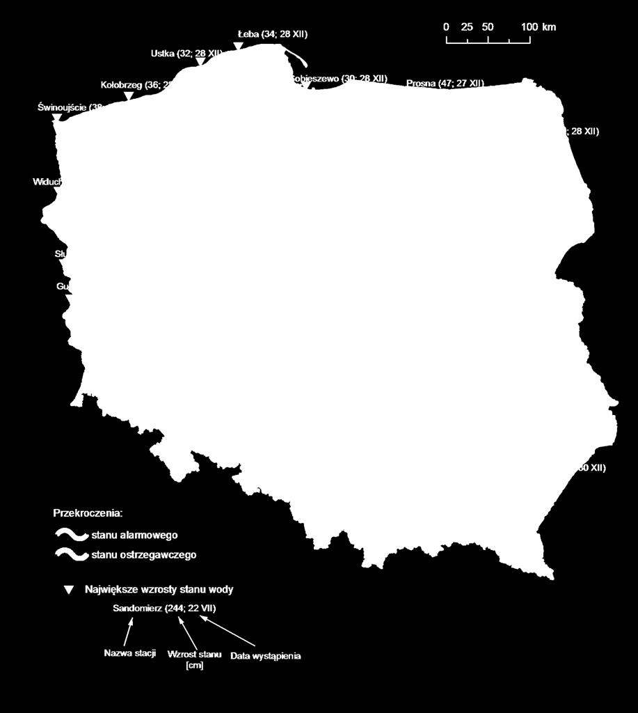 4. Przekroczenia stanów ostrzegawczych i alarmowych oraz najwyższe dobowe wzrosty stanu wody