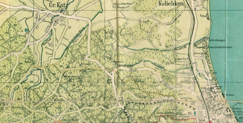 Fragment mapy turystycznej Lasów Oliwsko-Sopockich wydanej prawdopodobnie ok. 1913 r.