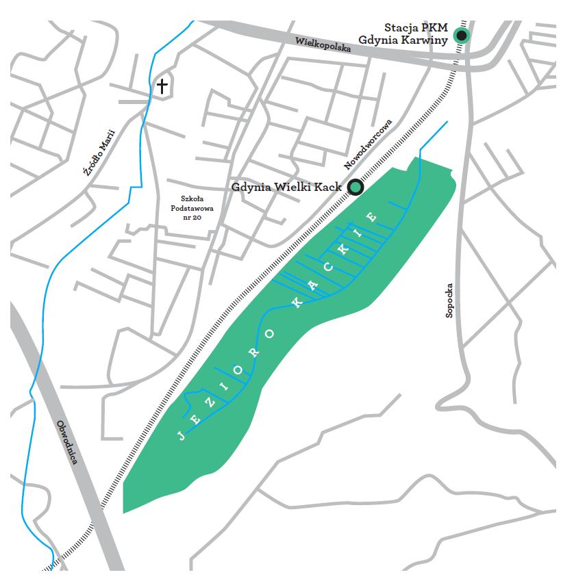 Mapa okolic użytku ekologicznego Jezioro Kackie z zaznaczonymi punktami orientacyjnymi Co to jest użytek ekologiczny?