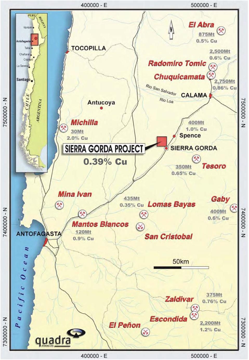 WPROWADZENIE Kopalnia Sierra Gorda zlokalizowana jest na pustyni Atacama, na obszarze administracyjnym Sierra Gorda w regionie Antofagasta, na północy Chile, około 60 km na południowy zachód od