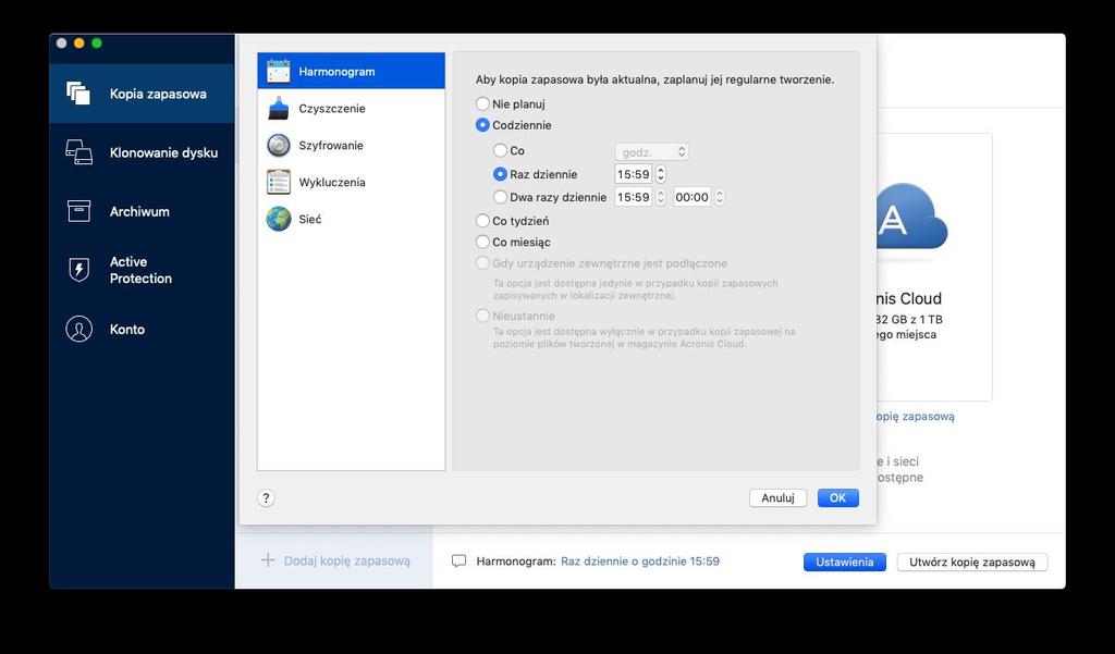 Na pasku bocznym programu Acronis True Image 2020 kliknij kolejno Kopia zapasowa i Dodaj kopię zapasową, a następnie kliknij obszar Źródło kopii zapasowej i wybierz Usługa Cloud. 2. Zaloguj się na koncie Acronis.
