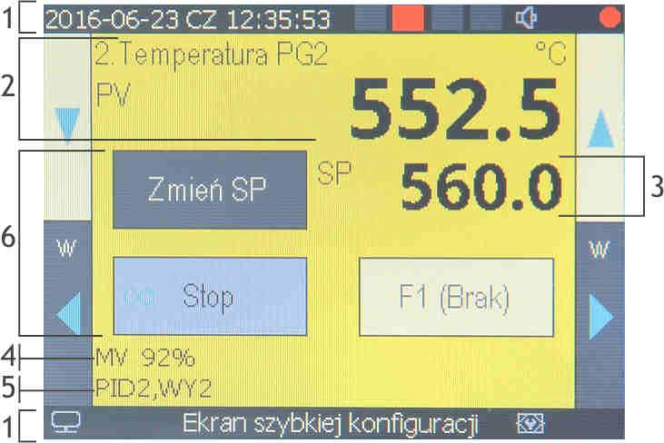 11.7. EKRAN SZYBKIEJ KONFIGURACJI PARAMETRÓW REGULACJI Obiekt Rys.11.7. Wygląd Ekranu szybkiej konfiguracji (możliwość prezentacji jednego kanału regulacji) Wejście do tego trybu widoku (opis w