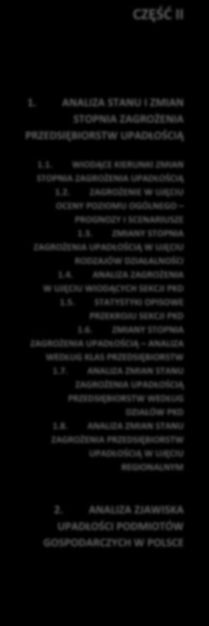 CZĘŚĆ II 1. ANALIZA STANU I ZMIAN STOPNIA ZAGROŻENIA PRZEDSIĘBIORSTW UPADŁOŚCIĄ 1.1. WIODĄCE KIERUNKI ZMIAN STOPNIA ZAGROŻENIA UPADŁOŚCIĄ 1.2.