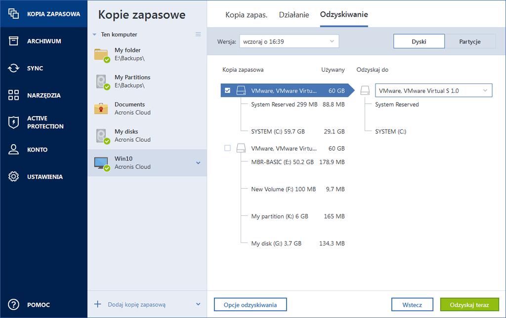 1. Uruchom program Acronis True Image 2020. 2. Jeśli chcesz odzyskać dane z magazynu Acronis Cloud, koniecznie zaloguj się najpierw na swoje konto Acronis. 3.
