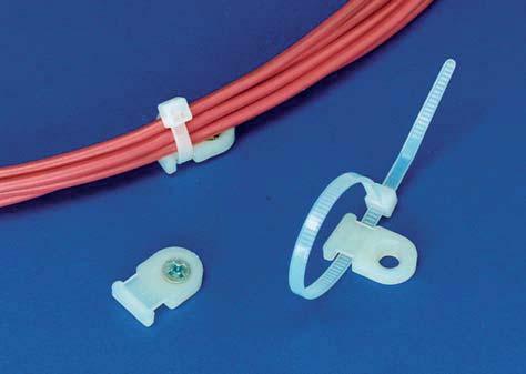 Opaski kablowe Cable i elementy Ties and mocujące Fixings Elementy mocujące do opasek, przykręcane Seria MB, budowa płaska Seria TY, budowa kompaktowa, zaokrąglona Łatwe do montażu przy pomocy