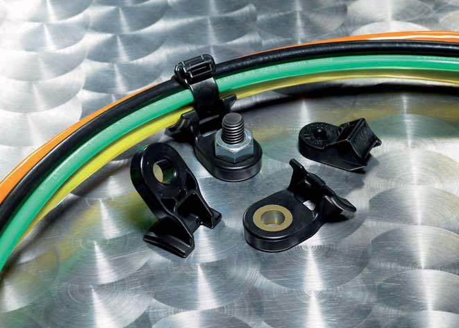 Opaski kablowe Cable i elementy Ties and mocujące Fixings Elementy mocujące do dużych obciążeń, mocowanie na śrubach i bolcach Pewne prowadzenie kabli poprzez mocowanie na bolcach lub śrubach Możliwy