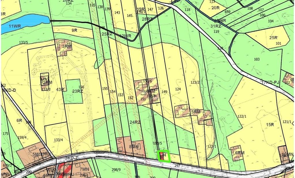 Jest to fragment działki oznaczonej numerem ewidencyjnym 150/3 obręb Osada bezpośrednio przylegający do ulicy.