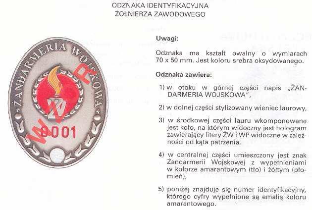 WZÓR NR. 7 ODZNAKA IDENTYFIKACYJNA ŻOŁNIERZA ZAWODOWEGO (opublikowana w Dz.