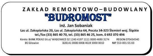 Jednostka projektowa: PROJEKT WYKONAWCZY Temat: ODBUDOWA MOSTU NA RZECE SOŁA W KM 71+183 W CIĄGU DROGI GMINNEJ 642 017S Inwestor: GMINA RAJCZA