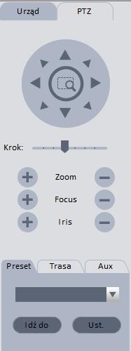 4.1.4 PTZ (kamera szybkoobrotowa) Jeśli posiadasz kamerę typu PTZ, kliknij zakładkę PTZ aby sterować kamerą. Rysunek 4-4.