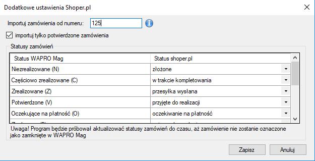 Jeżeli to pole zostawimy puste, każdy kontrahent składający zamówienia w sklepie internetowym zostanie dodany do kartoteki kontrahentów w WAPRO Magu.