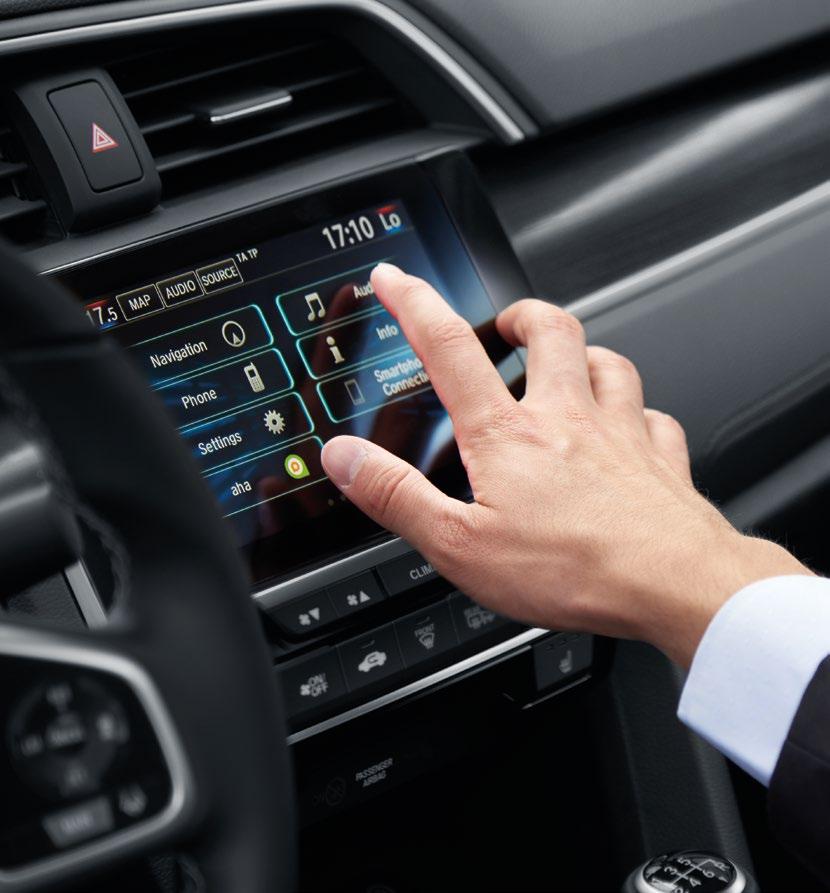 HONDA CONNECT Civic otrzymał nowy system rozrywkowo-informacyjny Honda CONNECT* z 7-calowym ekranem dotykowym, który pozwala Ci być w stałym