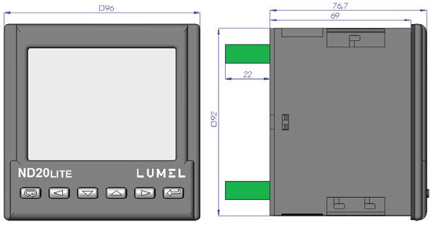 en The ND20LITE meter is adapted to be fixed on a panel by means of holders. The fitting way is presented on the fig.1. Housing overall dimensions: 96 x 96 x 77 mm.