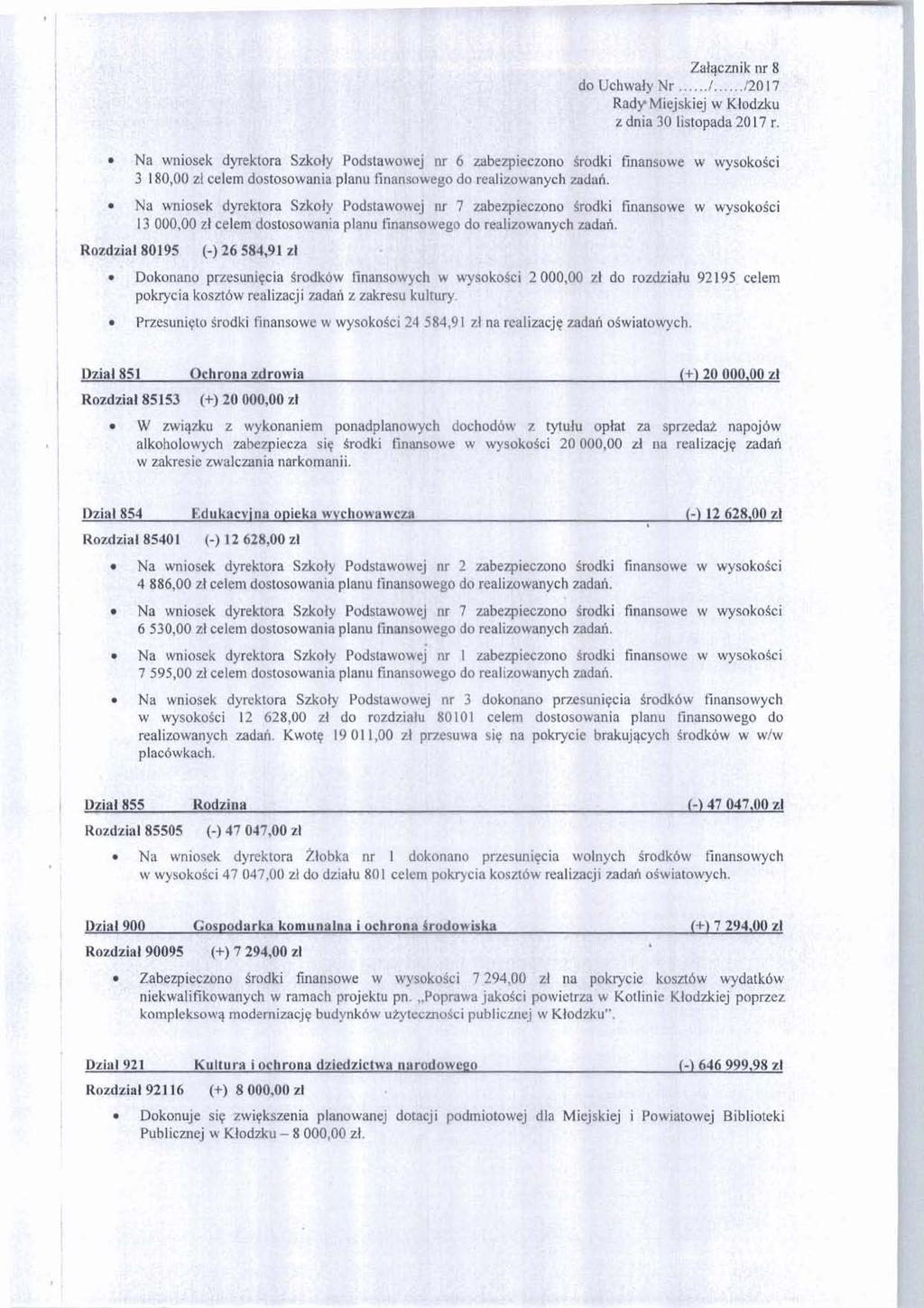 , p :,, Na wniwk d-ra Stdy ~odstawb~ej pr 7 zabewmno &4& fbr@owe 13 000,00 zl ce~dostosow8nia p l a n u ~ p do w reaw3wanych ~ ~ Padah ;!,, r~ :!' 'j, l l ; Rozdzial80195 (-) 16 zt 1,; ;!