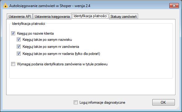 Ustawienia dotyczące klucza księgowań Wybór statusów zamówień do księgowania Uwaga: należy starać się ograniczyć