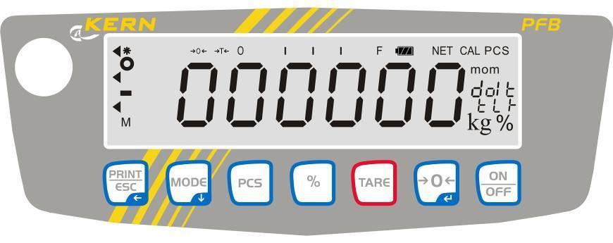 7.2 Przegląd wskaźnika Wskazanie g kg Opis Gram Kilogram 0 Wskaźnik wartości zerowej T Tarowanie ο Pcs Wskaźnik stabilizacji Wskaźnik trybu zliczania sztuk % Wskaźnik trybu ważenia procentowego