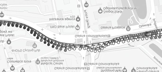 PEM w środowisku szacowanie i monitoring 583 Rycina 18. Fragment monitorowanej trasy ze wskazaniem zmierzonej wartości Figure 18.