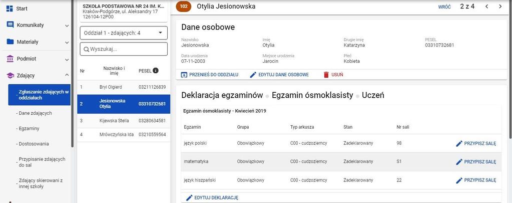4. W polu Deklaracja egzaminów kliknąć przycisk Edytuj deklarację 5. 5 5.