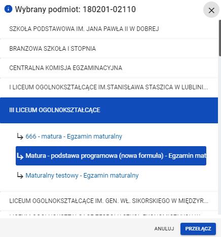 właściwy podmiot 6 oraz sesję egzaminacyjną.