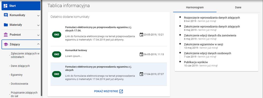 19. Eksportowanie danych do pliku CSV Aby wyeksportować dane do pliku CSV należy: 1. Wybrać z menu głównego pozycję Zdający1, a następnie Zgłaszanie zdających w oddziałach2.