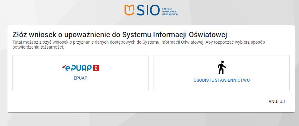 2. Składanie wniosku o dostęp do SIO Aby złożyć wniosek o dostęp do systemu SIOEO należy: A. Kliknąć Złóż wniosek o dostęp 1. 1 Nastąpi przekierowanie do strony SIO.