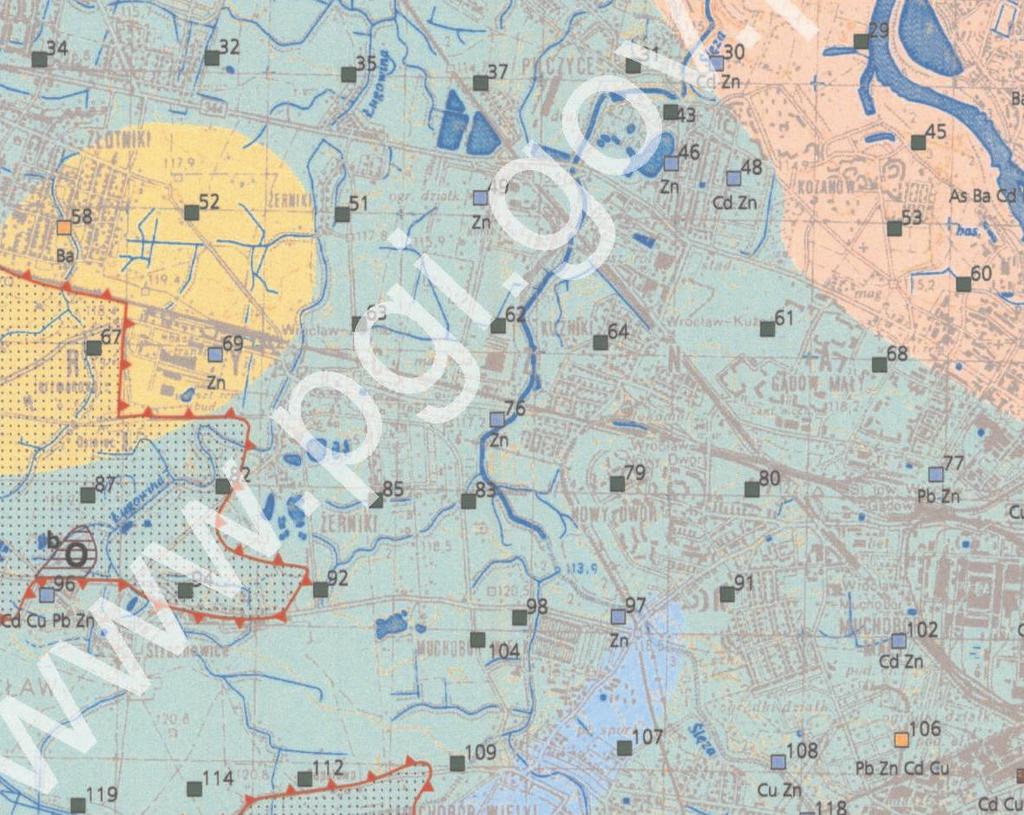 Wycinek Mapy Geośrodowiskowej Polski w skali 1: 50 000 - Plansza B, arkusz nr 763 - Leśnica Bojakowska I., Gruszewski J., Lis J., Piaseczna A., Państwowy Instytut Geologiczny, 2004r.