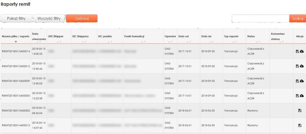 5.3 Podgląd raportów REMIT Użytkownikom Systemu posiadającym zawartą umowę z Operatorem Platformy GSA na raportowanie danych dotyczących transakcji na rynku wtórnym udostępnianie są raporty do ACER w
