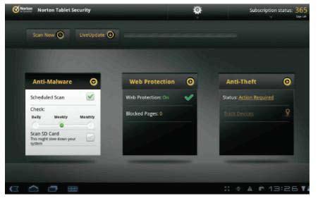 Funkcje Norton Tablet Security Skanowanie w celu zabezpieczenia przed złośliwym oprogramowaniem (Anti-Malware scanning) Funkcja Anti-Malware działa w tle, sprawdzając zagrożenia dla Twojego tabletu