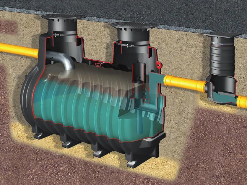 Dane techniczne 3.1 Przykład zabudowy: separator substancji ropopochodnych Rysunek przedstawia separator EasyOil klasy II z pokrywą klasy B i studzienką do pobierania próbek 3.