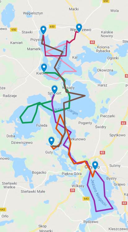 Trasa rejsu - północne Mazury Węgorzewo Kietlice Sztynort Giżycko
