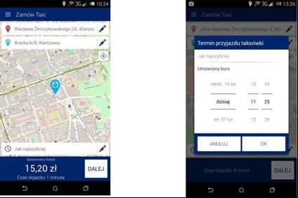 Z Euro Taxi prosto do celu! Otwierając okno główne aplikacji wystarczy wskazać na mapie bądź wpisać ręcznie adres, pod który ma podjechać kierowca.